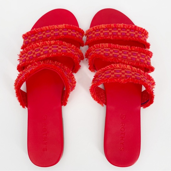 Rothy’s Triple Band Fringe Sandals in Bright Red Women’s - Picture 3 of 5